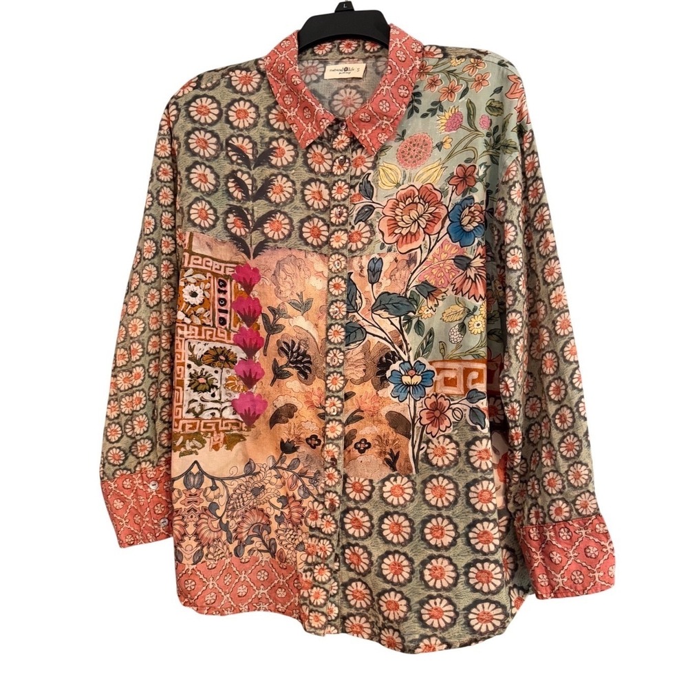 Natural Life Button Down Shirt Womens Small Multicolor Floral Top Boo